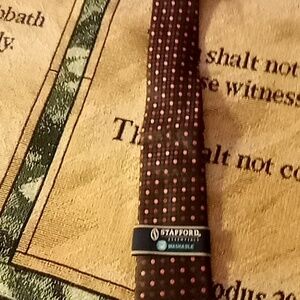Stafford Men's Tie with Brown and Pink Dots